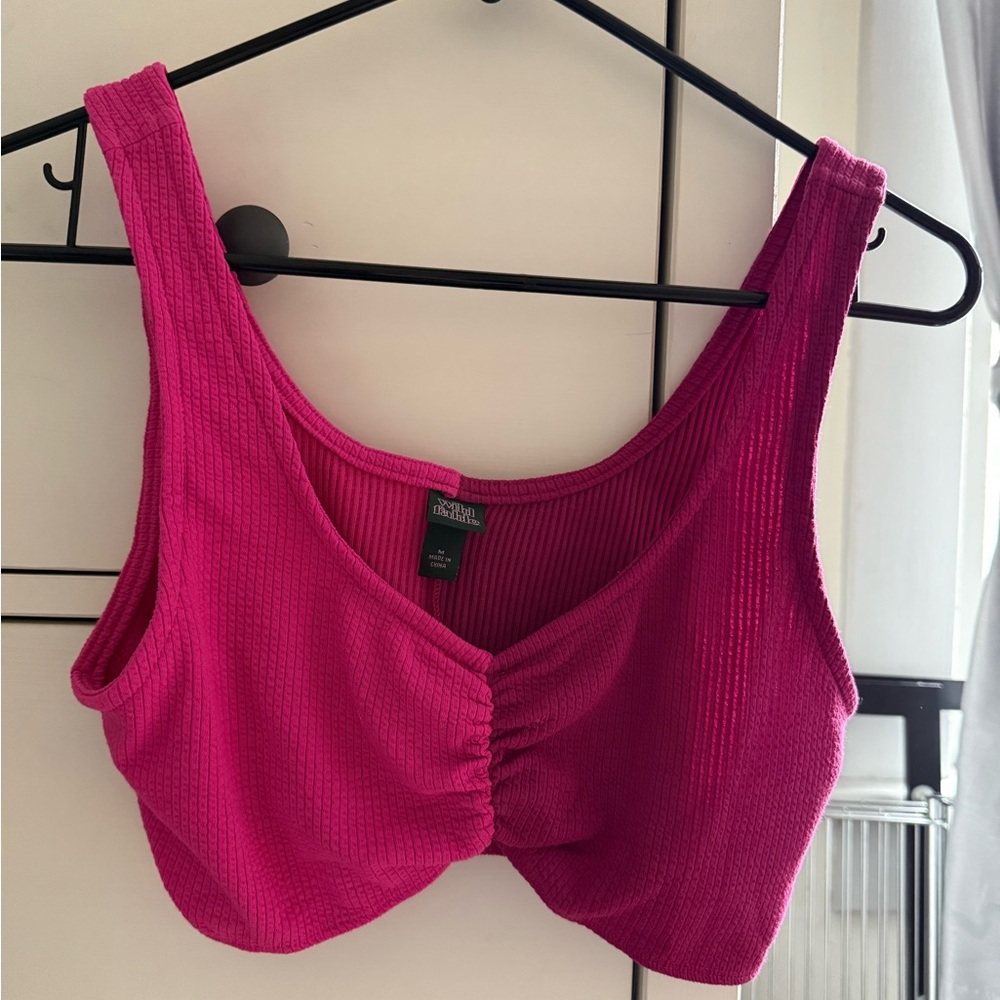 Two Tone Pink Ribbed Crop Top